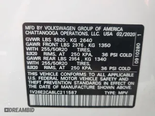 2020 Volkswagen Atlas Cross Sport 3.6L V6 SE w/Technology with VIN 1V26E2CA8LC211587, listed as a Copart auction lot 81504134 with 64,222 mi miles and Salvage Title. Bid and sale history available at carsss.com. Image 13.
