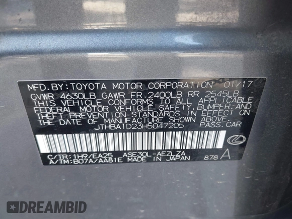 2017 Lexus IS 200t z VIN JTHBA1D23H5047205, wystawiony jako IAAI lot #42637876 z przebiegiem 163 403 mil mil oraz . Historia ofert i sprzedaży dostępna na DreamBid. Obrazek 9.