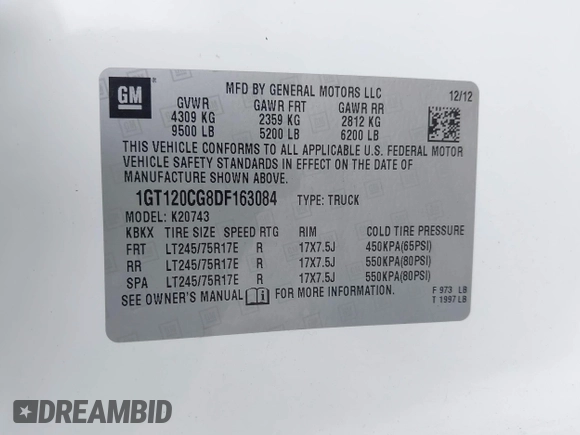 2013 GMC Sierra 2500HD SLE с VIN 1GT120CG8DF163084, выставлен на аукционе IAAI как лот 42265013 с пробегом 160 890 миль миль и . История ставок и продаж доступна на DreamBid. Изображение 9.
