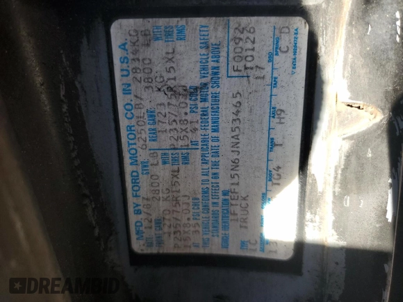 1988 Ford F-150 with VIN 1FTEF15N6JNA53465, listed as a Copart auction lot 89186025 with 171,025 mi miles and Salvage Title. Bid and sale history available at carsss.com. Image 12.