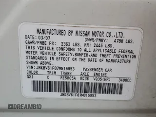 2007 Infiniti G35 G35x with VIN JNKBV61F87M815953, listed as a Copart auction lot 72701634 with 185,017 mi miles and Salvage Title. Bid and sale history available at DreamBid. Image 12.