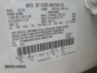 2020 Ford Explorer XLT with VIN 1FMSK8DH0LGB93145, listed as a Copart auction lot 88344115 with 75,877 mi miles and Salvage Title. Bid and sale history available at carsss.com. Image 15.