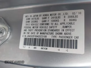 2010 Acura TSX with VIN JH4CU2F69AC023199, listed as a IAAI auction lot 42510126 with 105,309 mi miles and . Bid and sale history available at DreamBid. Image 9.