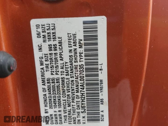 2010 Honda Element EX z VIN 5J6YH2H74AL007035, wystawiony jako Copart lot #55643735 z przebiegiem 186 381 mil mil oraz Szkoda całkowita • Salvage title. Historia ofert i sprzedaży dostępna na DreamBid. Obrazek 13.