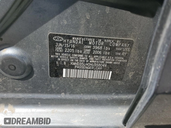 2017 Hyundai Elantra with VIN KMHD35LH0HU358044, listed as a Copart auction lot 56901305 with 154,228 mi miles and Clean title. Bid and sale history available at DreamBid. Image 12.