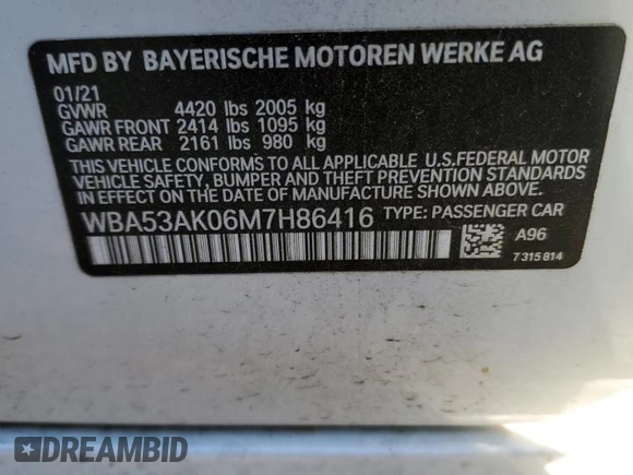 2021 BMW 2 Series 228i with VIN WBA53AK06M7H86416, listed as a Copart auction lot 85907554 with 40,154 mi miles and Salvage Title. Bid and sale history available at DreamBid. Image 12.