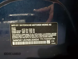 2022 BMW 3 Series 330i xDrive with VIN 3MW5R7J02N8C69694, listed as a Copart auction lot 45008325 with 0 mi miles and Salvage Title. Bid and sale history available at carsss.com. Image 14.