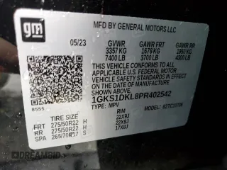 2023 GMC Yukon Denali with VIN 1GKS1DKL8PR402542, listed as a Copart auction lot 42001695 with 23,497 mi miles and Salvage Title. Bid and sale history available at carsss.com. Image 14.