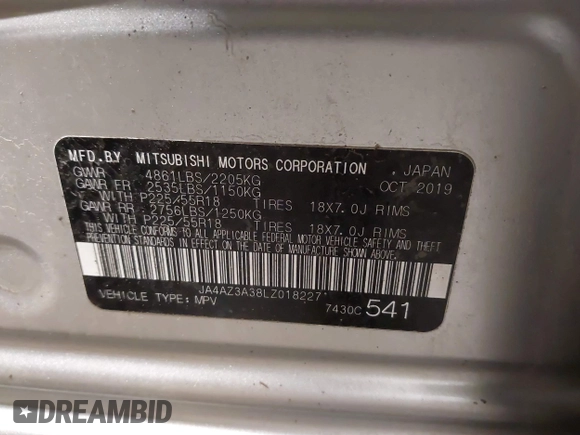 2020 Mitsubishi Outlander ES z VIN JA4AZ3A38LZ018227, wystawiony jako IAAI lot #42142244 z przebiegiem 91 342 mil mil oraz . Historia ofert i sprzedaży dostępna na DreamBid. Obrazek 9.
