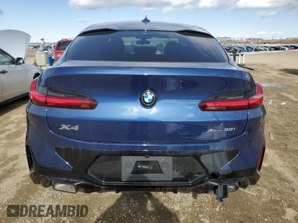 2025 BMW X4 xDrive30i with VIN 5UX33DT05S9Y19798, listed as a Copart auction lot 51861845 with 718 mi miles and Salvage Title. Bid and sale history available at carsss.com. Image 6.