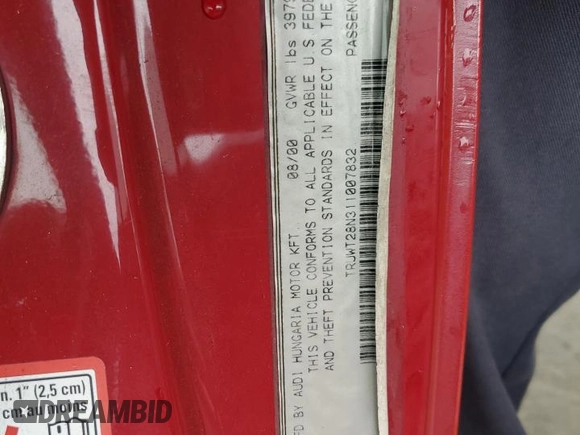 2001 Audi TT with VIN TRUWT28N311007832, listed as a Copart auction lot 60604895 with 147,615 mi miles and Salvage title. Bid and sale history available at DreamBid. Image 12.