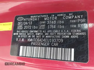 2014 Hyundai Veloster RE:FLEX with VIN KMHTC6AD4EU193709, listed as a IAAI auction lot 42369344 with 175,457 mi miles and . Bid and sale history available at DreamBid. Image 9.