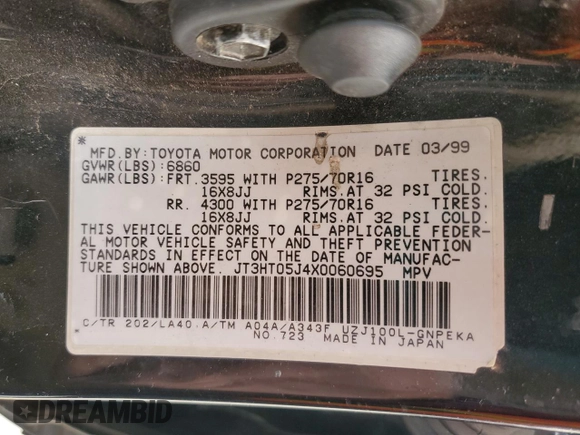 1999 Toyota Land Cruiser with VIN JT3HT05J4X0060695, listed as a Copart auction lot 75541434 with 282,651 mi miles and Salvage Title. Bid and sale history available at carsss.com. Image 13.
