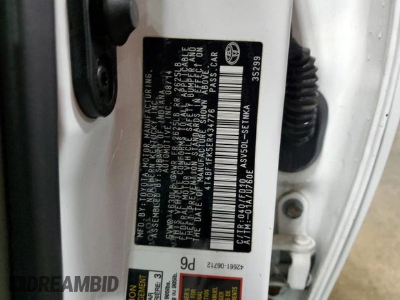 2014 Toyota Camry L with VIN 4T4BF1FK5ER434776, listed as a Copart auction lot 53051515 with 128,263 mi miles and Salvage Title. Bid and sale history available at DreamBid. Image 13.