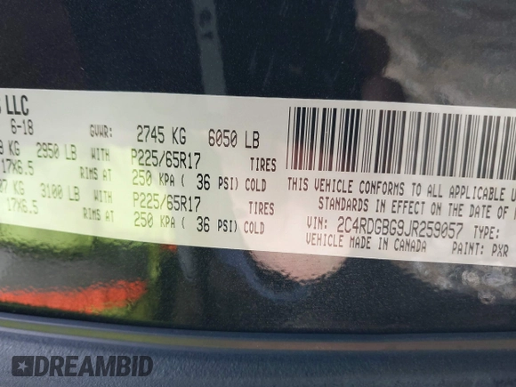 2018 Dodge Grand Caravan SE Plus with VIN 2C4RDGBG9JR259057, listed as a IAAI auction lot 41961764 with 115,000 mi miles and . Bid and sale history available at DreamBid. Image 9.
