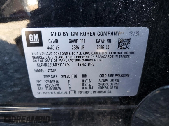 2021 Buick Encore GX Select with VIN KL4MMESL6MB111778, listed as a Copart auction lot 52966615 with 33,208 mi miles and Salvage title. Bid and sale history available at DreamBid. Image 14.