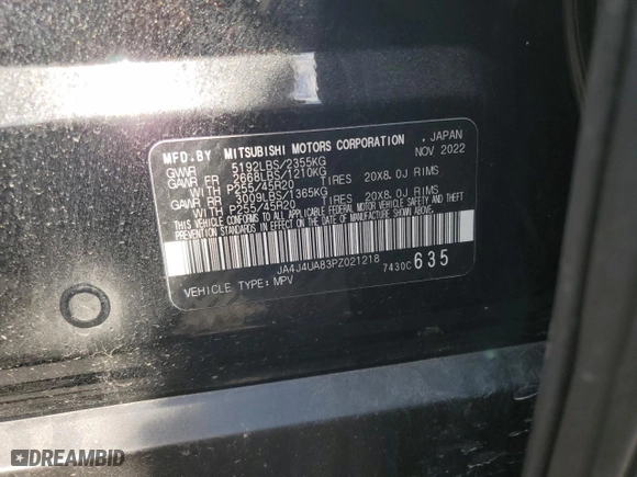 2023 Mitsubishi Outlander SE with VIN JA4J4UA83PZ021218, listed as a Copart auction lot 45847115 with 45,615 mi miles and Salvage Title. Bid and sale history available at carsss.com. Image 13.