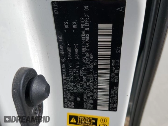 2018 Toyota Highlander SE с VIN 5TDKZRFH3JS549173, выставлен на аукционе Copart как лот 60822155 с пробегом 92 452 миль миль и Списание • Salvage title. История ставок и продаж доступна на DreamBid. Изображение 13.