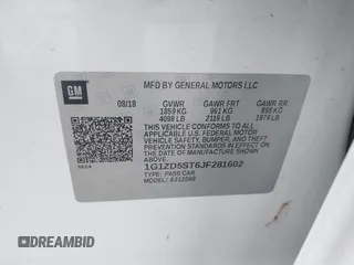 2018 Chevrolet Malibu LT with VIN 1G1ZD5ST6JF281602, listed as a IAAI auction lot 42159979 with 75,305 mi miles and . Bid and sale history available at DreamBid. Image 9.