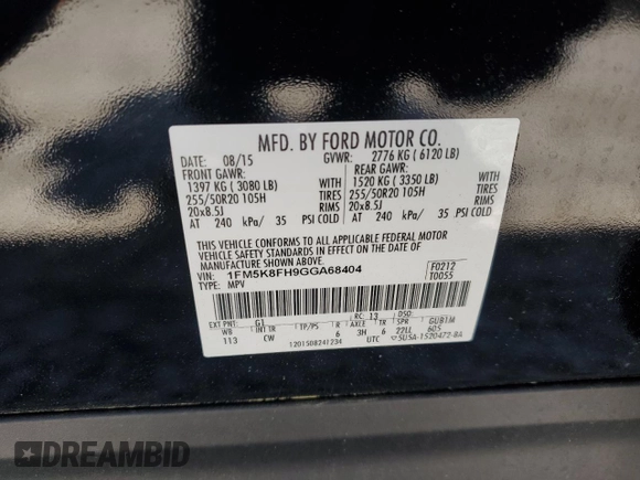 2016 Ford Explorer Limited z VIN 1FM5K8FH9GGA68404, wystawiony jako Copart lot #52559255 z przebiegiem 102 963 mil mil oraz Nie do naprawy • Non repairable. Historia ofert i sprzedaży dostępna na DreamBid. Obrazek 14.