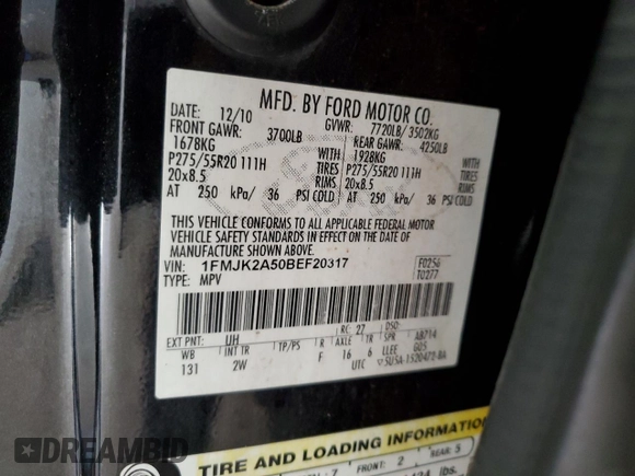 2011 Ford Expedition Max Limited with VIN 1FMJK2A50BEF20317, listed as a Copart auction lot 88308665 with 222,012 mi miles and Salvage title. Bid and sale history available at DreamBid. Image 15.