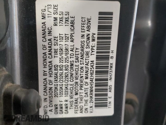 2014 Honda CR-V EX z VIN 2HKRM4H54EH625434, wystawiony jako Copart lot #59043775 z przebiegiem 165 550 mil mil oraz Nie do naprawy • Non repairable. Historia ofert i sprzedaży dostępna na DreamBid. Obrazek 13.