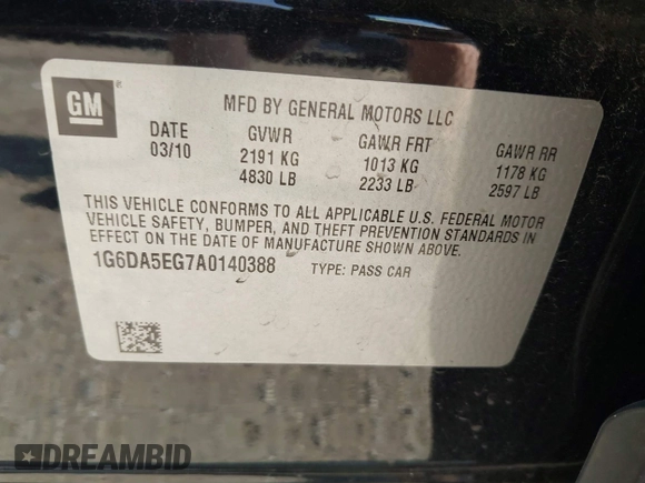 2010 Cadillac CTS with VIN 1G6DA5EG7A0140388, listed as a IAAI auction lot 42451088 with 123,128 mi miles and . Bid and sale history available at DreamBid. Image 9.