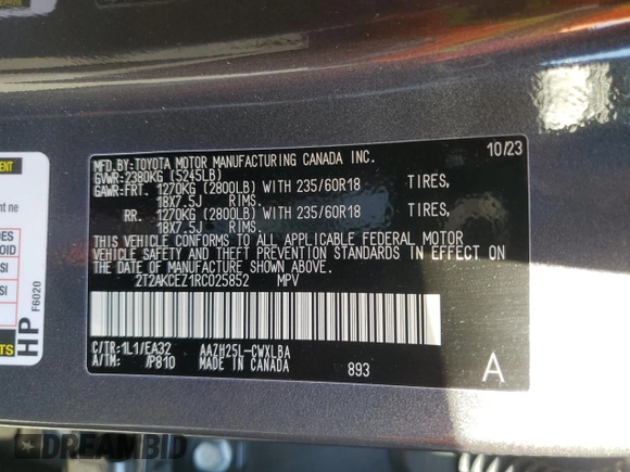 2024 Lexus NX 350h with VIN 2T2AKCEZ1RC025852, listed as a Copart auction lot 76805884 with 15,777 mi miles and Salvage title. Bid and sale history available at DreamBid. Image 14.