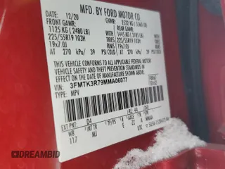 2021 Ford Mustang Mach-E Premium with VIN 3FMTK3R79MMA06077, listed as a Copart auction lot 87654645 with 63,101 mi miles and Non repairable. Bid and sale history available at DreamBid. Image 13.