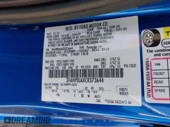 2012 Ford Fusion SEL z VIN 3FAHP0JAXCR373644, wystawiony jako IAAI lot #42582306 z przebiegiem 78 051 mil mil oraz . Historia ofert i sprzedaży dostępna na DreamBid. Obrazek 9.