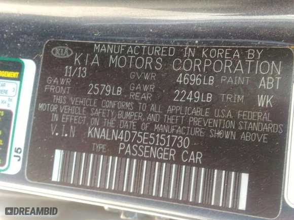 2014 Kia Cadenza Premium with VIN KNALN4D75E5151730, listed as a IAAI auction lot 41899693 with 1 mi miles. Bid and sale history available at carsss.com. Image 9.