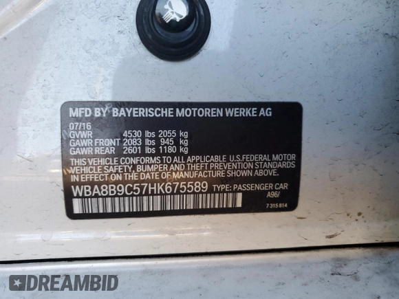 2017 BMW 3 Series 330i with VIN WBA8B9C57HK675589, listed as a Copart auction lot 43075315 with 89,016 mi miles and Salvage Title. Bid and sale history available at carsss.com. Image 14.