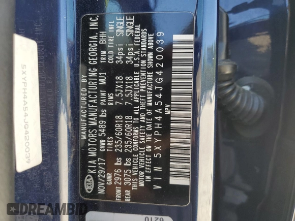 2018 Kia Sorento EX with VIN 5XYPH4A54JG420039, listed as a Copart auction lot 53338545 with 225,021 mi miles and Salvage title. Bid and sale history available at DreamBid. Image 15.