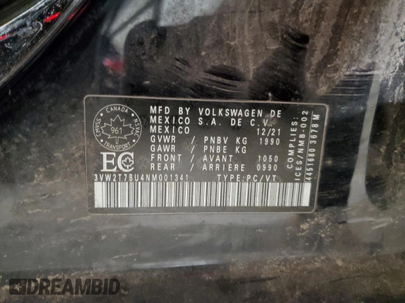2022 Volkswagen Jetta GLI Autobahn с VIN 3VW2T7BU4NM001341, выставлен на аукционе Copart как лот 87741335 с пробегом 65 731 миль миль и Списание • Salvage title. История ставок и продаж доступна на DreamBid. Изображение 12.