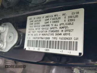 2008 Honda Accord EX with VIN 1HGCP26778A112908, listed as a IAAI auction lot 42130209 with 195,403 mi miles and . Bid and sale history available at DreamBid. Image 9.