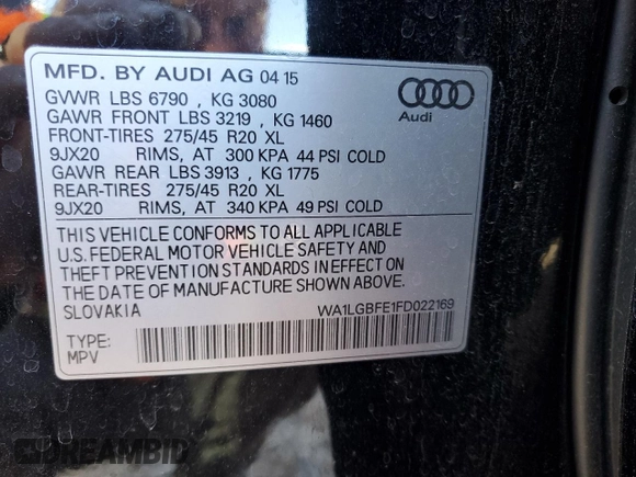 2015 Audi Q7 3.0T Premium Plus with VIN WA1LGBFE1FD022169, listed as a Copart auction lot 50714875 with 90,939 mi miles and Salvage Title. Bid and sale history available at carsss.com. Image 14.