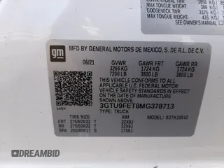 2021 GMC Sierra 1500 Denali z VIN 3GTU9FET8MG378713, wystawiony jako Copart lot #57685721 z przebiegiem Nie podano mil oraz Szkoda całkowita • Salvage title. Historia ofert i sprzedaży dostępna na DreamBid. Obrazek 10.