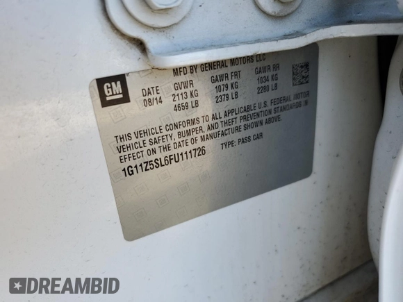 2015 Chevrolet Impala LS with VIN 1G11Z5SL6FU111726, listed as a Copart auction lot 49371065 with 137,498 mi miles and Salvage Title. Bid and sale history available at DreamBid. Image 12.