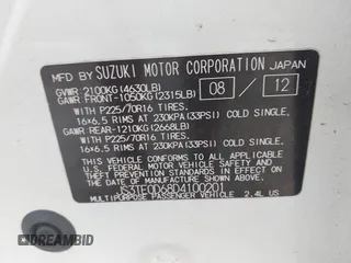 2013 Suzuki Grand Vitara Premium with VIN JS3TE0D68D4100201, listed as a IAAI auction lot 42694457 with 126,585 mi miles and . Bid and sale history available at DreamBid. Image 9.