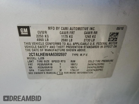 2010 GMC Terrain SLT-2 with VIN 2CTALHEW4A6382697, listed as a Copart auction lot 43835405 with 172,924 mi miles and Salvage Title. Bid and sale history available at carsss.com. Image 15.