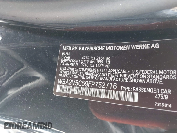 2015 BMW 4 Series 428i z VIN WBA3V5C59FP752716, wystawiony jako IAAI lot #42397899 z przebiegiem 73 122 mil mil oraz . Historia ofert i sprzedaży dostępna na DreamBid. Obrazek 9.