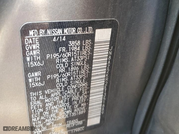 2014 Nissan Cube SL with VIN JN8AZ2KR2ET351889, listed as a Copart auction lot 78005034 with NaN miles and Salvage Title. Bid and sale history available at carsss.com. Image 13.