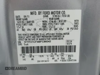 2011 Ford F-150 XL with VIN 1FTFX1CF4BFC86043, listed as a Copart auction lot 62817935 with 284,163 mi miles and Salvage title. Bid and sale history available at DreamBid. Image 12.