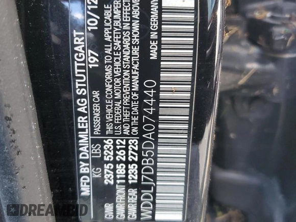 2013 Mercedes-Benz CLS-Class CLS 550 with VIN WDDLJ7DB5DA074440, listed as a Copart auction lot 74147944 with 0 mi miles and Salvage Title. Bid and sale history available at carsss.com. Image 13.