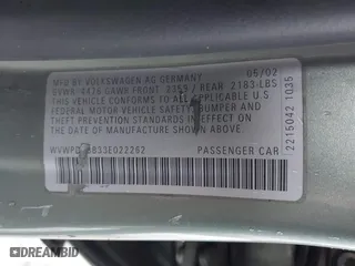2003 Volkswagen Passat GLS with VIN WVWPD63B33E022262, listed as a IAAI auction lot 41466620 with 249,726 mi miles. Bid and sale history available at carsss.com. Image 9.