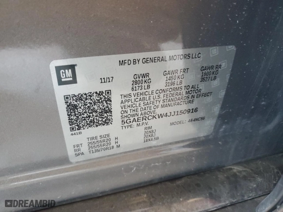 2018 Buick Enclave Premium with VIN 5GAERCKW4JJ150916, listed as a Copart auction lot 82178144 with 0 mi miles and Salvage Title. Bid and sale history available at carsss.com. Image 13.