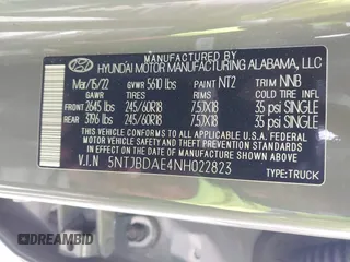 2022 Hyundai Santa Cruz SEL with VIN 5NTJBDAE4NH022823, listed as a IAAI auction lot 42051616 with 23,158 mi miles and . Bid and sale history available at DreamBid. Image 9.