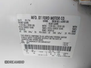 2014 Ford Explorer Sport z VIN 1FM5K8GT3EGB49107, wystawiony jako IAAI lot #41400418 z przebiegiem 150 755 mil mil oraz . Historia ofert i sprzedaży dostępna na DreamBid. Obrazek 9.