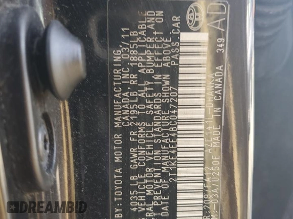 2011 Toyota Matrix S with VIN 2T1KE4EE4BC047207, listed as a Copart auction lot 75054534 with 86,301 mi miles and Salvage title. Bid and sale history available at DreamBid. Image 12.
