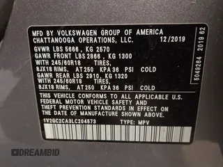 2020 Volkswagen Atlas S z VIN 1V2GC2CA3LC204573, wystawiony jako IAAI lot #41379069 z przebiegiem 37 213 mil mil oraz . Historia ofert i sprzedaży dostępna na DreamBid. Obrazek 9.